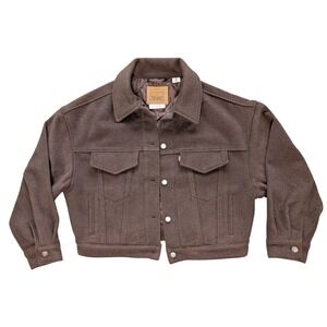 Levi's Premium Warm Baby Bubble Brown Wool Trucker Cropped Jacket Women's Medium